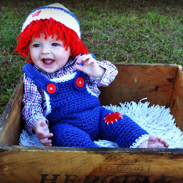 Raggedy Andy Hat and Coveralls in blue, Halloween Costume for Baby, Newborn Photo Prop, Raggedy Ann,