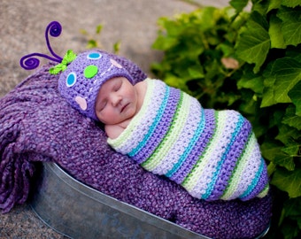 Caterpillar Bug Hat and Cocoon, Newborn Photo Prop, Halloween Costume, Newborn Photo Prop, Baby Bug, Crochet Insect Hat, Little Creature