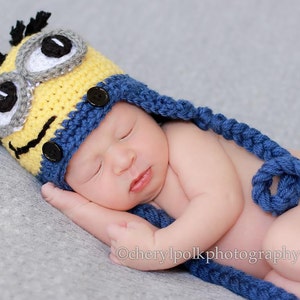 Newborn Yellow and Blue Character Hat, Halloween Costume for Baby, Newborn Photo Prop, image 2