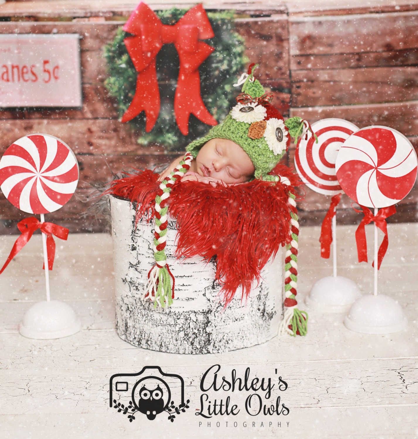 Christmas Owl Hat, Newborn Photo Prop