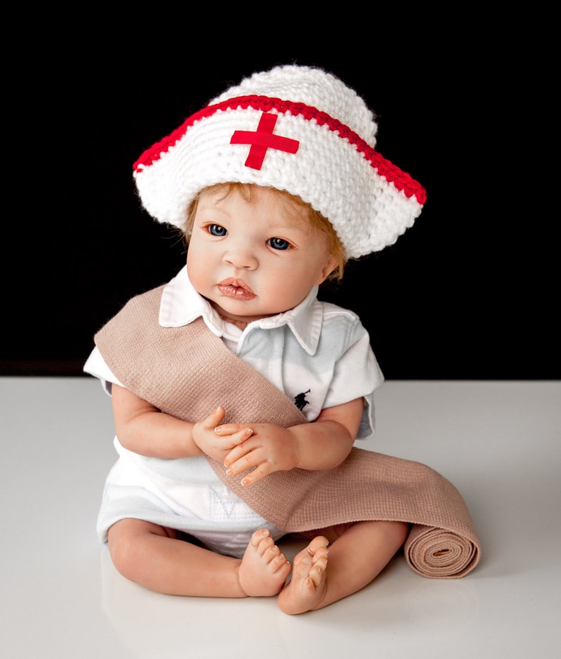 White Nurses Hat with Red Cross in Front, Medical Profession, CRNA, First Aid Sets, Newborn Photo Prop, Halloween Costume for Baby, Nurse image 1