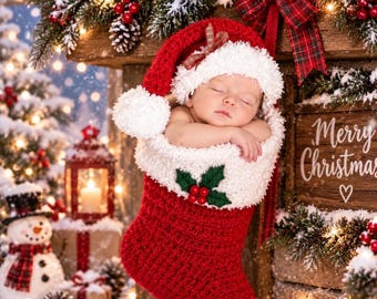Christmas Santa Claus Hat with Furry Brim,  Red with White Pom Pom, Holiday Hats for Baby, Mrs. Claus Hat, Newborn Photo Prop, Holiday Photo