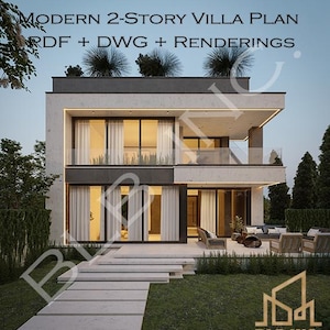 Modern 2-Story House Plan | 3 Bedroom Villa | DWG + PDF + 3D Pictures | Roof Garden | 3200 Sq Ft Blueprints