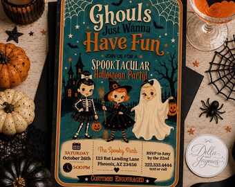 Witch Halloween Party Invitation + Mobile Editable Digital Download + Ghouls Just Wanna Have Fun