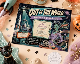 Alien Halloween Retro Party Invitation | Cocktail Adult Vintage Birthday Editable Digital Download