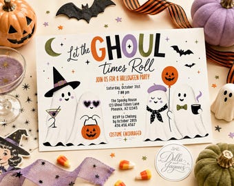 Ghoul Times Roll Halloween Invitation + Mobile Editable Digital Download + Ghost Invite