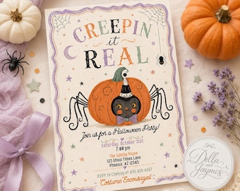 Spider Halloween Party Invitation + Mobile Editable Digital Download + Creepin it real