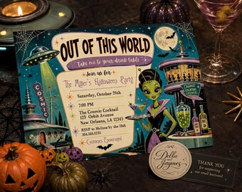 Halloween Alien Party Invitation | Cocktail Adult Birthday Editable Digital Download
