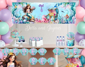Mermaid Birthday Party Decor Set | Under the Sea Theme, Pastel Colors (Digital Download)