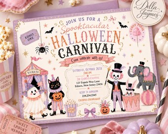 Carnival Halloween Party Invitation + Mobile Editable Digital Download + Circus
