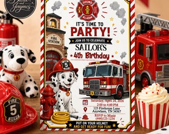 Fire Truck Birthday Invitation & Mobile Invite | Firemen Editable Instant Digital Download | Firefighter Party Printable