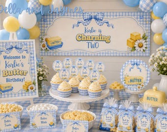 Butter Birthday Party Decor Set | Digital Download Squishy Theme | Editable Foodie Bash Invite, Banner, Welcome Poster