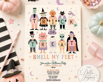 Trick or Treat Halloween Party Invitation + Mobile Editable Digital Download + Witch Dracula Frankenstein