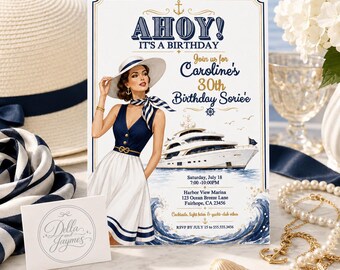 Yacht Club Birthday Invitation & Mobile Invite | Editable Instant Digital Download | Boat Cocktails Party Printable