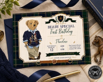 Polo Bear Birthday Invitation + Mobile Editable Digital Download + Party Invite