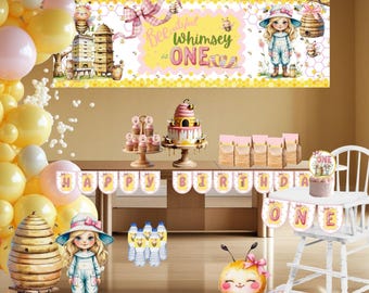 Bumble Bee Birthday Party | Instant Digital Download Party Pack | Honey Invitation, Banner, Cupcake Topper, Highchair, Poster | Editable