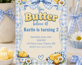 Butter Birthday Invitation & Mobile Invite | Editable Instant Digital Download | Squishy Party Printable | 5x7 + Digital Template