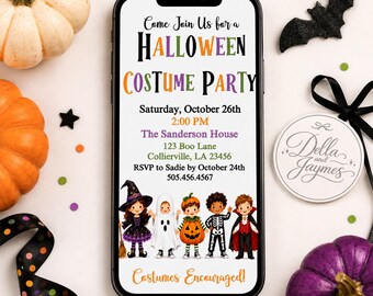 Kids Costume Halloween Invitation + Mobile Editable Digital Download + Birthday Costume Party