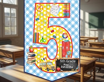 5th Grade Teacher Door Hanger Printable | Personalized Classroom Door Sign Digital Download Gingham