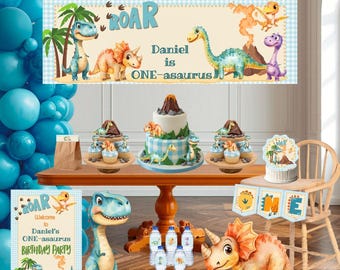 Dinosaur Birthday Party Bundle Editable | One-asaurus Decorations | Dino Party Invite Printable | First Dinosaur Theme | Dino-mite
