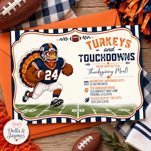 Turkeys and Touchdowns Invitation & Mobile Invite | Thanksgiving Editable Instant Digital Download | Party Printable
