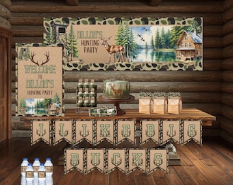 Deer Hunting Birthday Party Bundle Editable | Camo Hunting Decorations | Little Buck Birthday Invite | Hunting Theme
