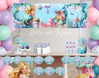Mermaid Birthday Party Decorations Bundle | Under the Sea Editable Invite Banner Toppers (Digital Download)