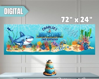 Jawsome Shark Birthday Banner Printable | Shark Birthday Party Banner | Under the Sea Party Decor | Editable Corjl Template