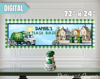 Trash Bash Birthday Banner Printable | Garbage Truck Birthday Banner | Trash Truck Party Backdrop | Editable Corjl Template