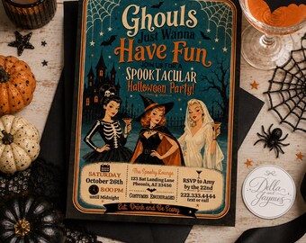 Ghouls Just Wanna Have Fun Halloween Party Invitation + Mobile Editable Digital Download + Witch Cocktails