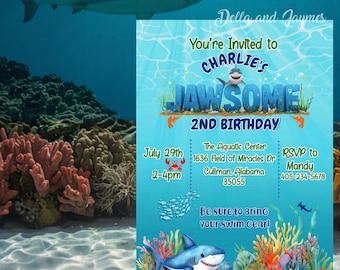 Editable Shark Birthday Invitation | Jawsome Invite | Under the Sea Party Invitation | Shark Pool Party | Mobile Template
