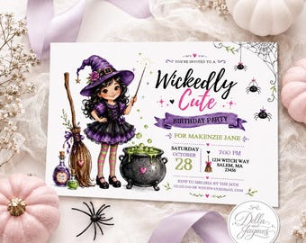 Wicked Witch Kids Cute Birthday Invitation + Mobile Editable Digital Download