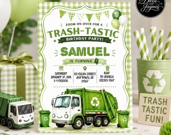 Garbage Truck Birthday Invitation & Mobile Invite | Editable Instant Digital Download | Trash Bash Party Printable