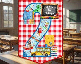 2nd Grade Teacher Door Hanger Printable | Personalized Classroom Door Sign Digital Download