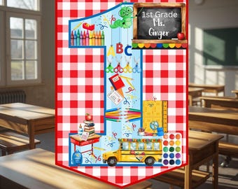 1st Grade Teacher Door Hanger Printable | Personalized Classroom Door Sign Digital Download