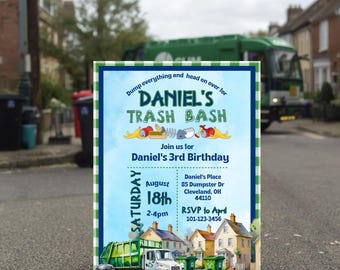 Trash Bash Birthday Invitation Editable | Garbage Truck Birthday Invite | Recycling Party Invite | Mobile Invite