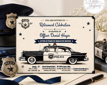 Police Retirement Invitation | Officer Celebration, Birthday Editable Digital Download