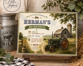 Tractor Birthday Invitation & Mobile Invite | Editable Instant Digital Download | Adult Farmer Party Printable