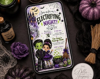 Frankenstein Halloween Invitation + Mobile Spooky Kids Party Editable Digital Download