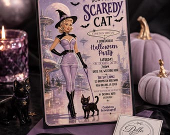 Halloween Scaredy Cat Party Invitation Mobile | Adult Birthday Halloween Party Editable Digital Download