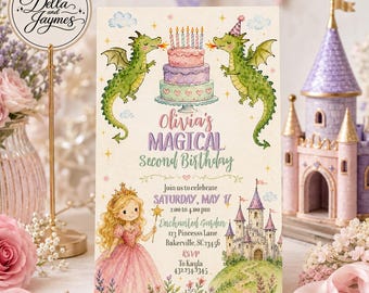 Magical Princess Birthday Invitation & Mobile Invite | Editable Instant Digital Download | Dragon Party Printable
