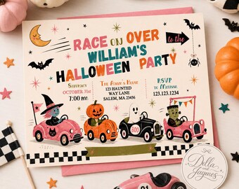 Halloween Party Invitation + Mobile Editable Digital Download + Race Cars