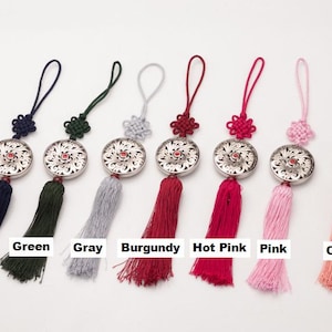 K-pop Norigae Pendant – Silver Ornament Charm with Korean Knot | Hanbok, Fashion Accessory, Gift Wrapping or Bag Decoration
