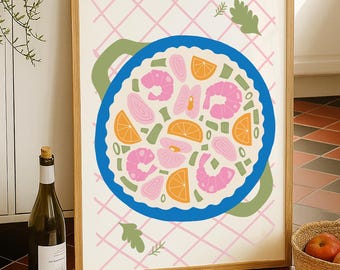 Seafood Paella Wall Art, Seafood Abstract Wall Art Print, Seafood Kitchen Wall Art, Seafood Meal Dinner Poster, Digital Download