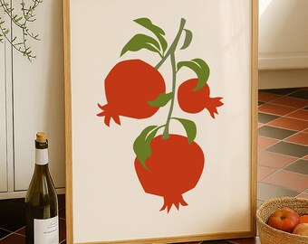 Pomegranate Wall Art Printable, Pomegranate Poster Print, Pomegranate Fruit Art Poster, Pomegranate Illustration, Digital Download