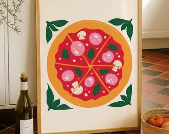 Grafika ścienna z pizzą do druku, plakat z pizzą, plakat z pizzą, nowoczesna dekoracja ścienna z pizzą, pobieranie cyfrowe