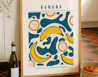 Impresión de póster de plátano, póster retro de cocina de plátano, impresión artística de plátano, arte mural de plátano, descarga digital