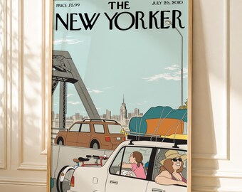 Póster vintage de The New Yorker, arte mural retro de Nueva York, lámina de la ciudad de Nueva York, póster de viaje por carretera de Nueva York, descarga digital