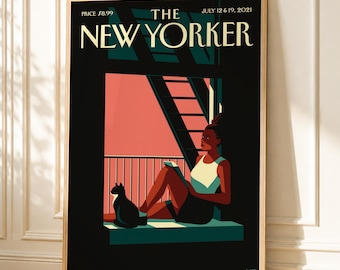 Póster vintage de The New Yorker, arte mural retro de Nueva York, lámina de la ciudad de Nueva York, póster de chica neoyorquina, descarga digital