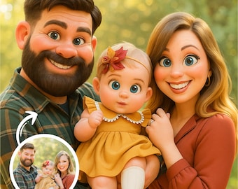 Retrato personalizado estilo Pixar a partir de tu foto / Personaje de dibujos animados 3D personalizado / Regalo para pareja, familia o mascota / Arte digital de Pixar